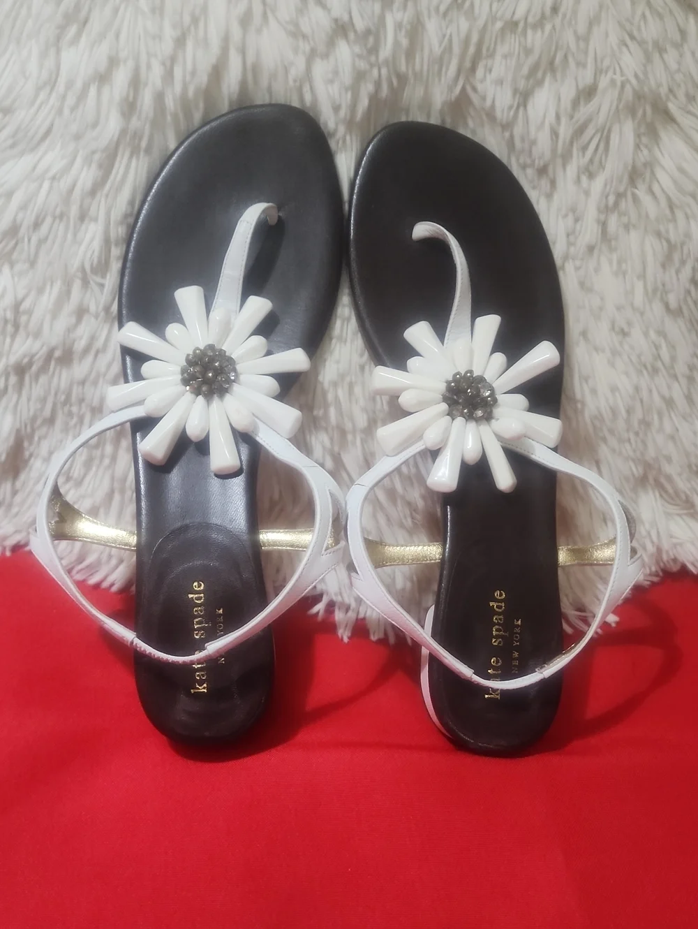kate spade White Daisy Embellished Thong Sandals